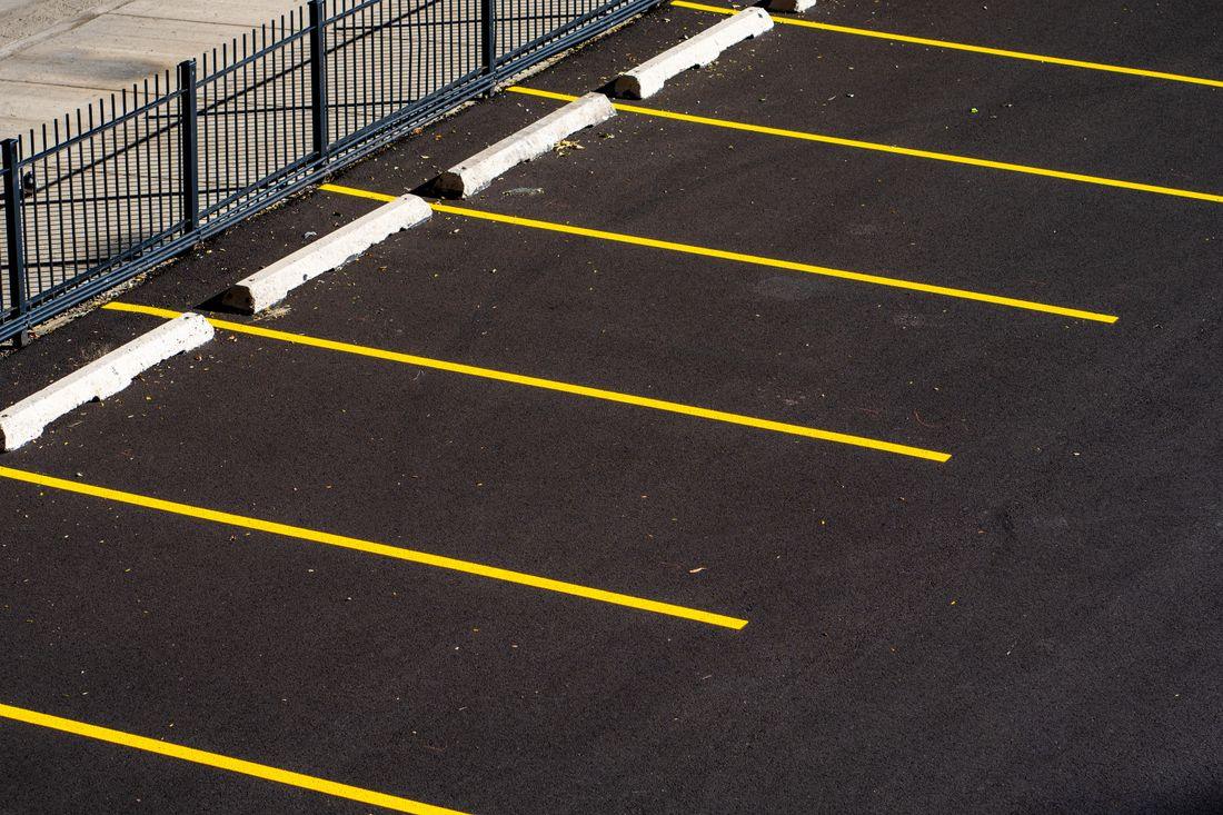 A parking lot with fresh striping
